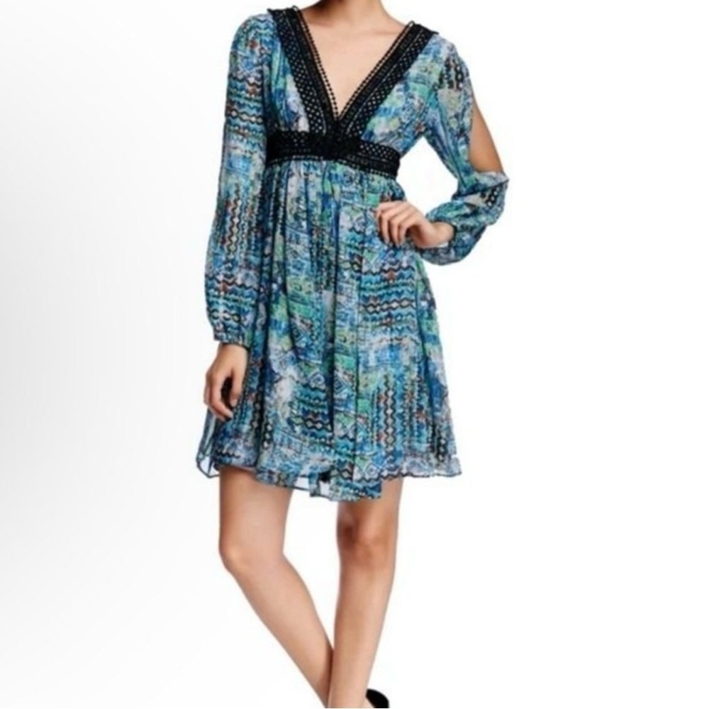 Betsey Johnson 6 NWT Crochet Contrast High Waist Slit Sleeve Y2K Dress